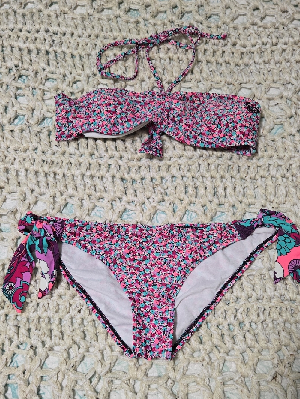 Roxy Floral Tie-Side Two-Piece Bikini in Pink